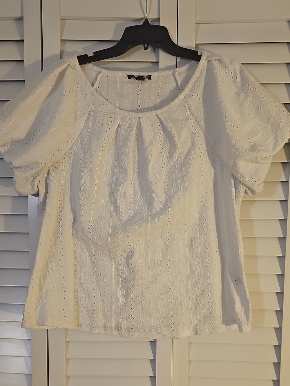 Cable & Gauge White Eyelet Puff-Sleeve Blouse